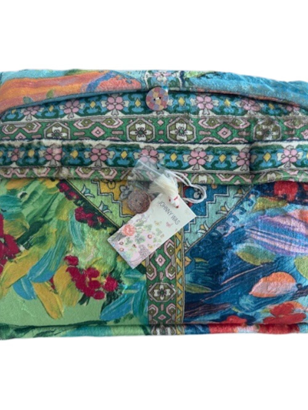 Johnny Was Torenia Travel Blanket Reversible Floral Home Lounge Green Blue NEW